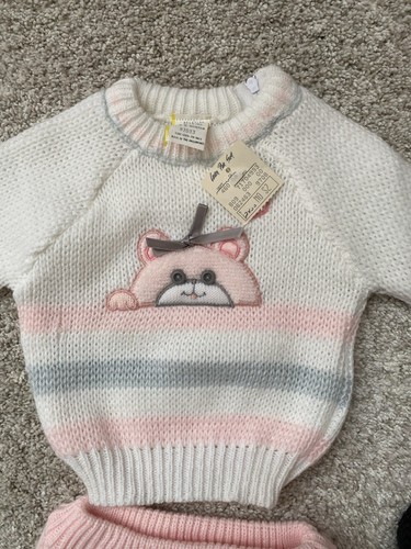 Maglione vintage bambina tg 3-6M BABY BEAR chiusura zip rosa/bianco Nuovo!!! - Foto 4 di 8