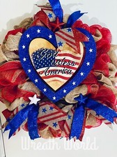 PATRIOTIC WREATH GOD BLESS AMERICA 4th OF JULY AMERICANA