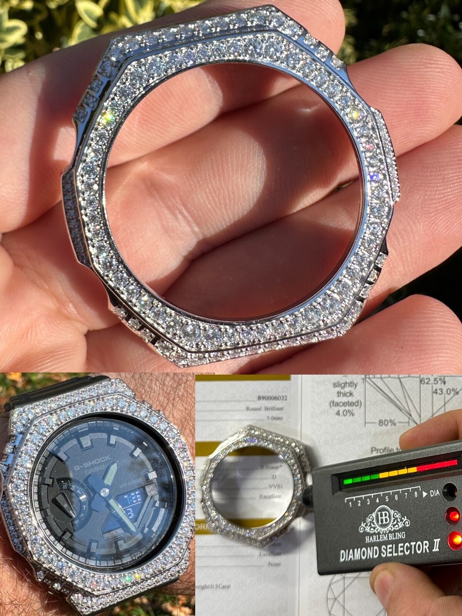 MOISSANITE Real 925 Silver Iced BEZEL Kit To Ice Out Casio G Shock