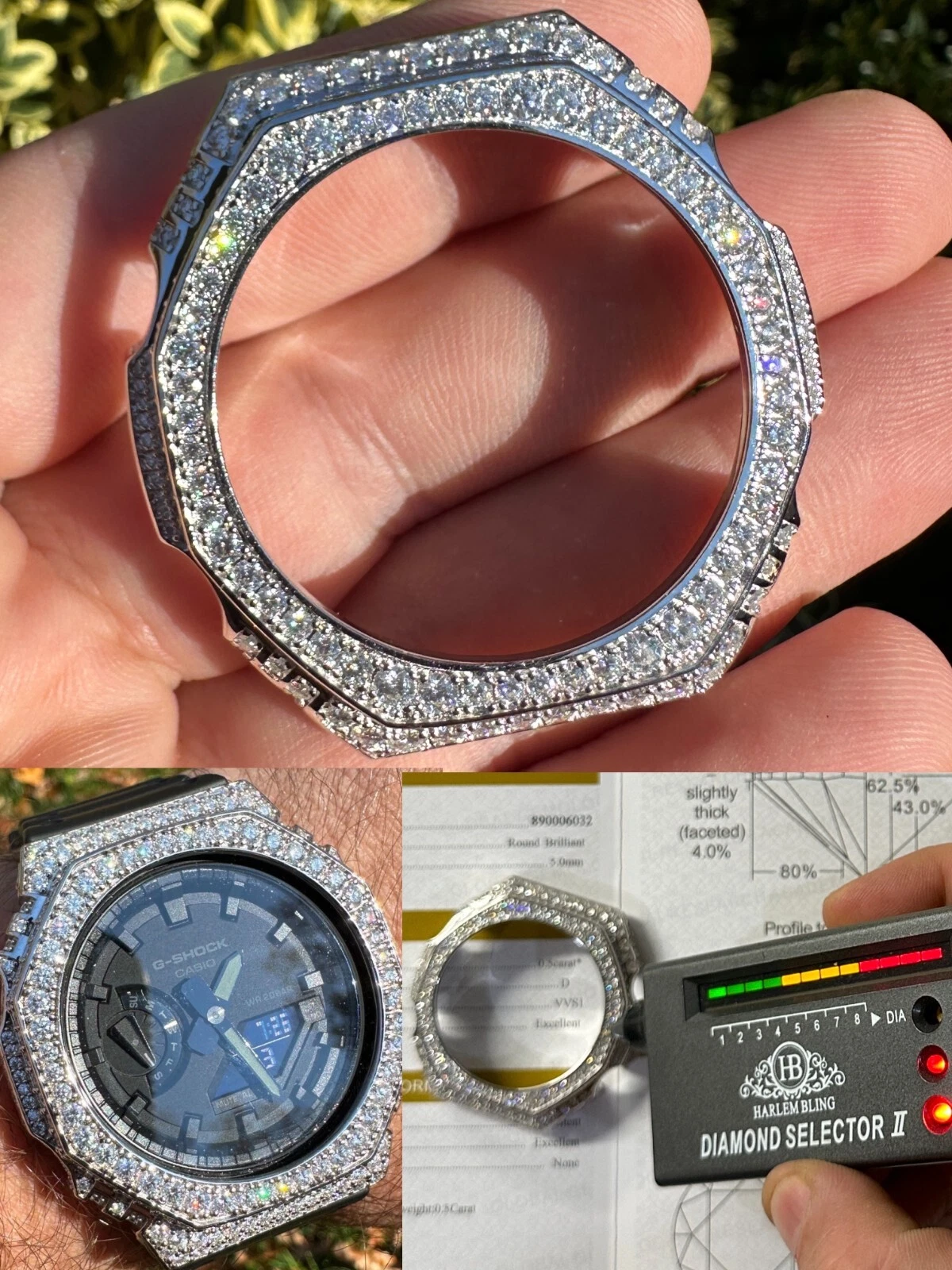 Breguet — MOISSANITE Real 925 Silver Iced BEZEL Kit To Ice Out Casio G Shock GA-2100 Watch