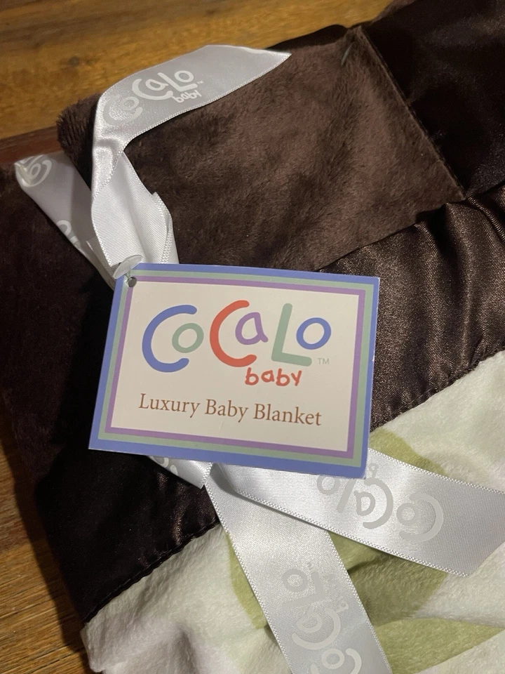 Cocalo Baby Blanket Green & Brown Circles Plush Velour Satin Trim + Lamb Lovey - Image 2 of 4