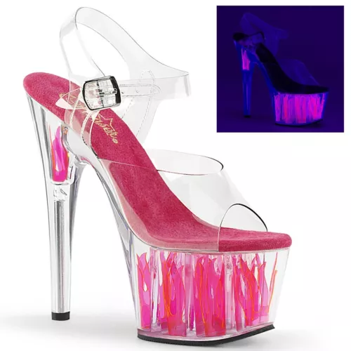 Pleaser USA Adore-708FLM Clear/Hot Pink Flame UK2 IN-STOCK
