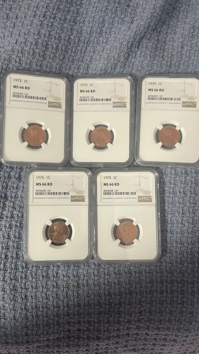 1975 1C RD Lincoln Memorial One Cent NGC MS66RD  Lot Of 5