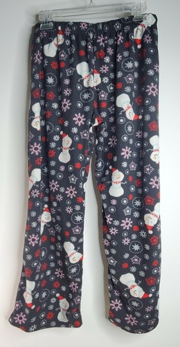 Pajama PJ Lounge Pants Girls Youth L Large 11-13 Fleece Black Snowman Snowflakes - Picture 3 of 8