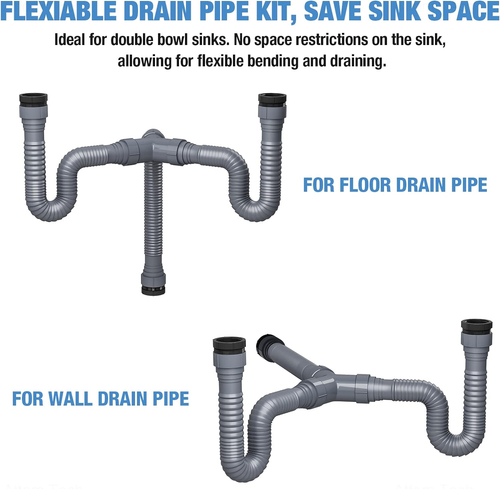 Tubo Nihome Extensible Flexible 1 1/2" o 1 1/4" P-Trap para Fregadero de Cocina Doble, - Imagen 5 de 12