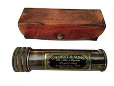 Vintage handmade brass 6" kaleidoscope w/ leather case collectible gift