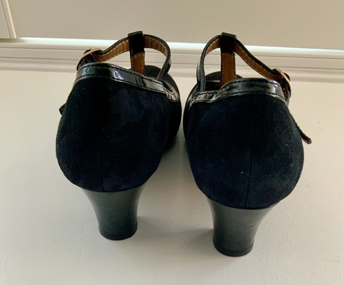 Hotter France black Shoes Vintage Flapper Dance Suede & Patent UK 4exf EU 37 vg - Picture 20 of 24