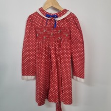 VTG Polly Flinders Sz 6x Hand Smocked Long Sleeve Dress Red Floral Holiday