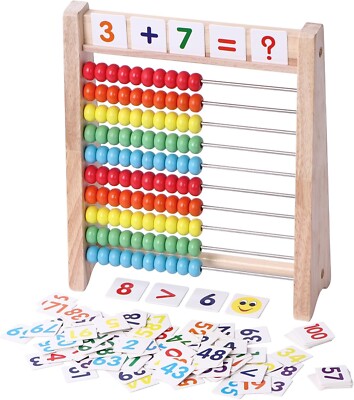 Educational Abacus for Kids Math - 10 Row Wooden Counting Frame with Number 1-10