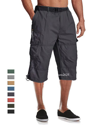 Men's Casual Cotton Cargo Shorts Outdoor Hiking 3/4 Length Work