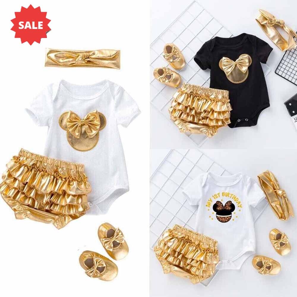 Infant Baby Girls Outfits Short Sleeve Romper Shorts  Headband Shoes Clothes