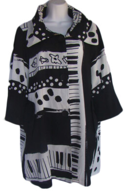 Damee Artsy Art To Wear Abstract Piano Keys Black & White Jacket Size L