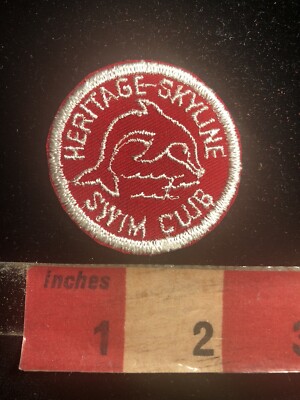 Vtg Round Version HERITAGE SKYLINE Swim Club Embroidered Twill Patch 02AJ