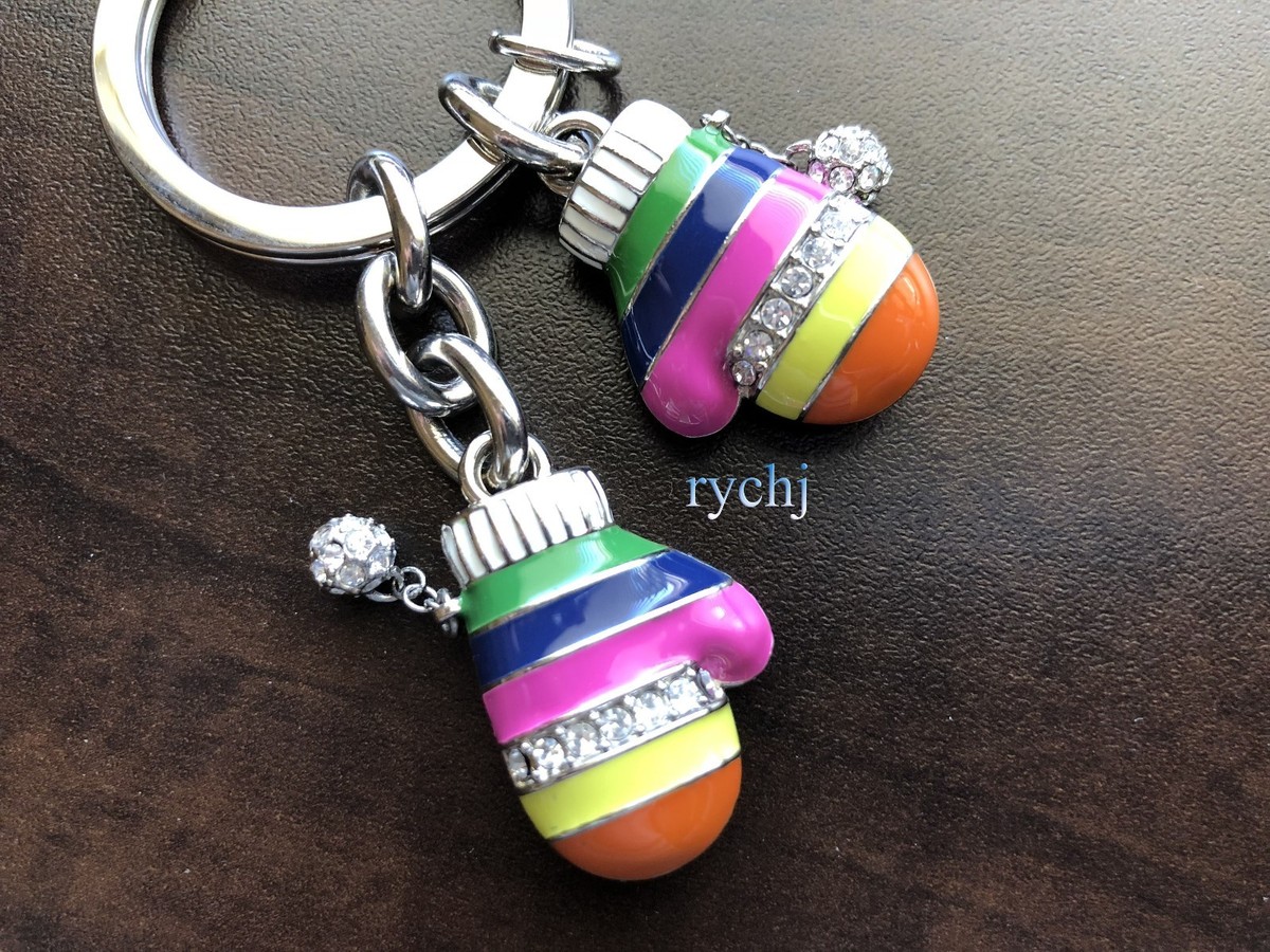 キーホルダー・キーリング Coach Legacy Stripe Mitten Key Fob 93027B NEW COACH LEGACY STRIPE PAVE MITTEN KEY FOB KEYRING KEYCHAIN