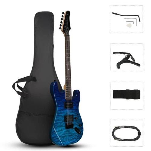 39in Electric Guitar H-H Pickups Trans Blue Suit for Heavier Rock - Picture 7 of 16