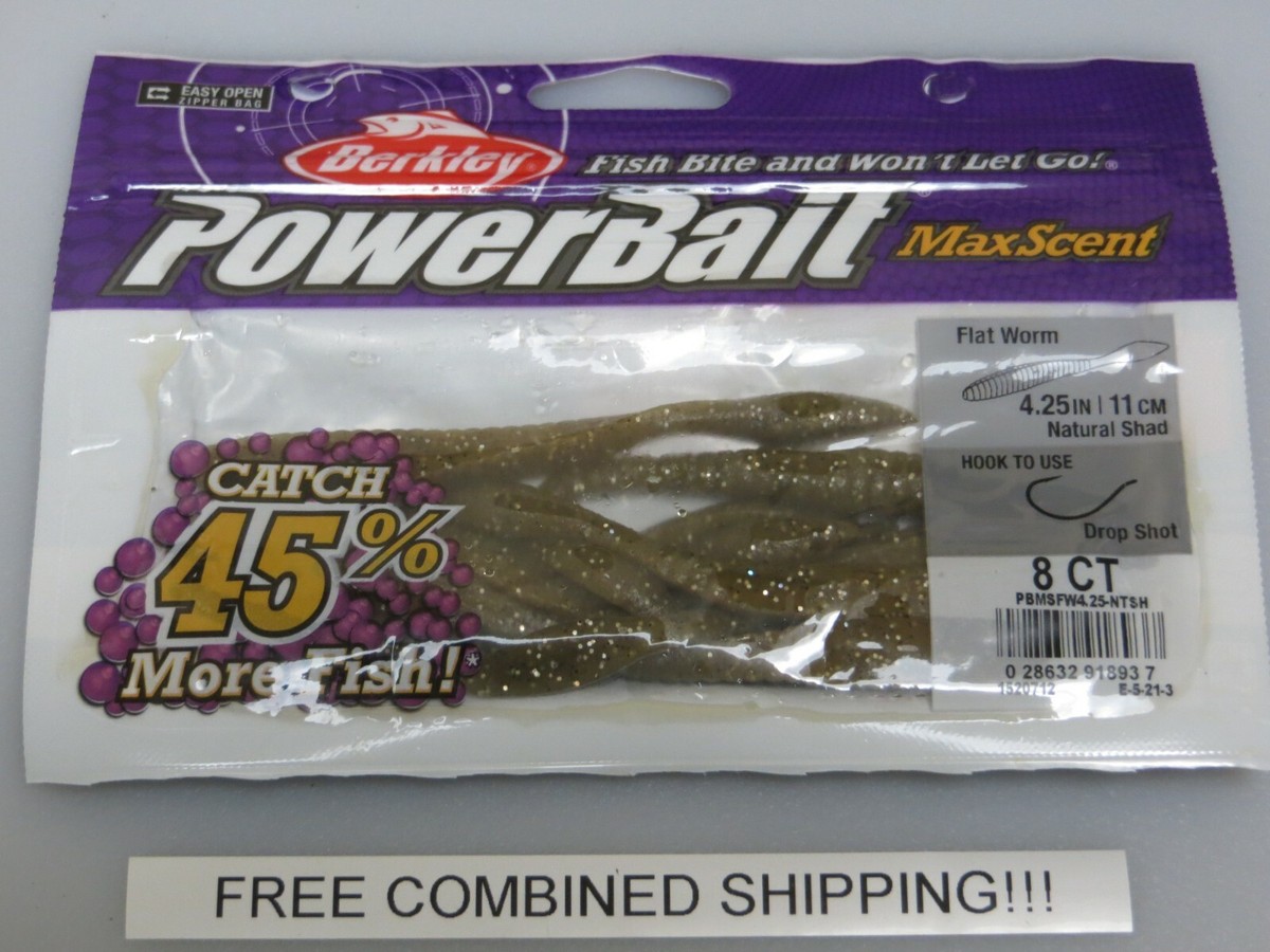 Berkley PowerBait MaxScent Flat Worm (8pk) Drop Shot Bait Various  Colors