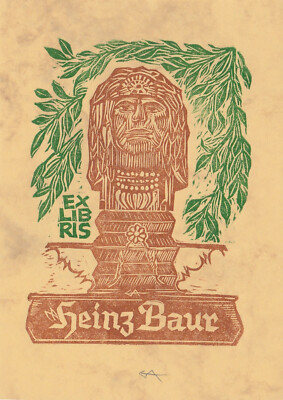 Exlibris -ERICH AULITZKY - For Heinz Baur - ''Indian Fountain'' 2  - Signed - X6/2