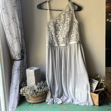 David  s Bridal silver one shoulder knee length dress bridesmaid wedding prom for