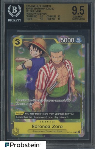 2025 One Piece Promo OP10113 Roronoa Zoro Sail Event Participation Prize BGS 9.5