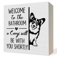 Funny Corgi Dog Bathroom Decor Wooden Box Sign, Gifts for Corgi Lovers, Humor...