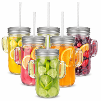 6Er Set TrinkgläSer Mit Henkel Deckel & Mehrweg Strohhalm GläSer Kaktus 450Ml