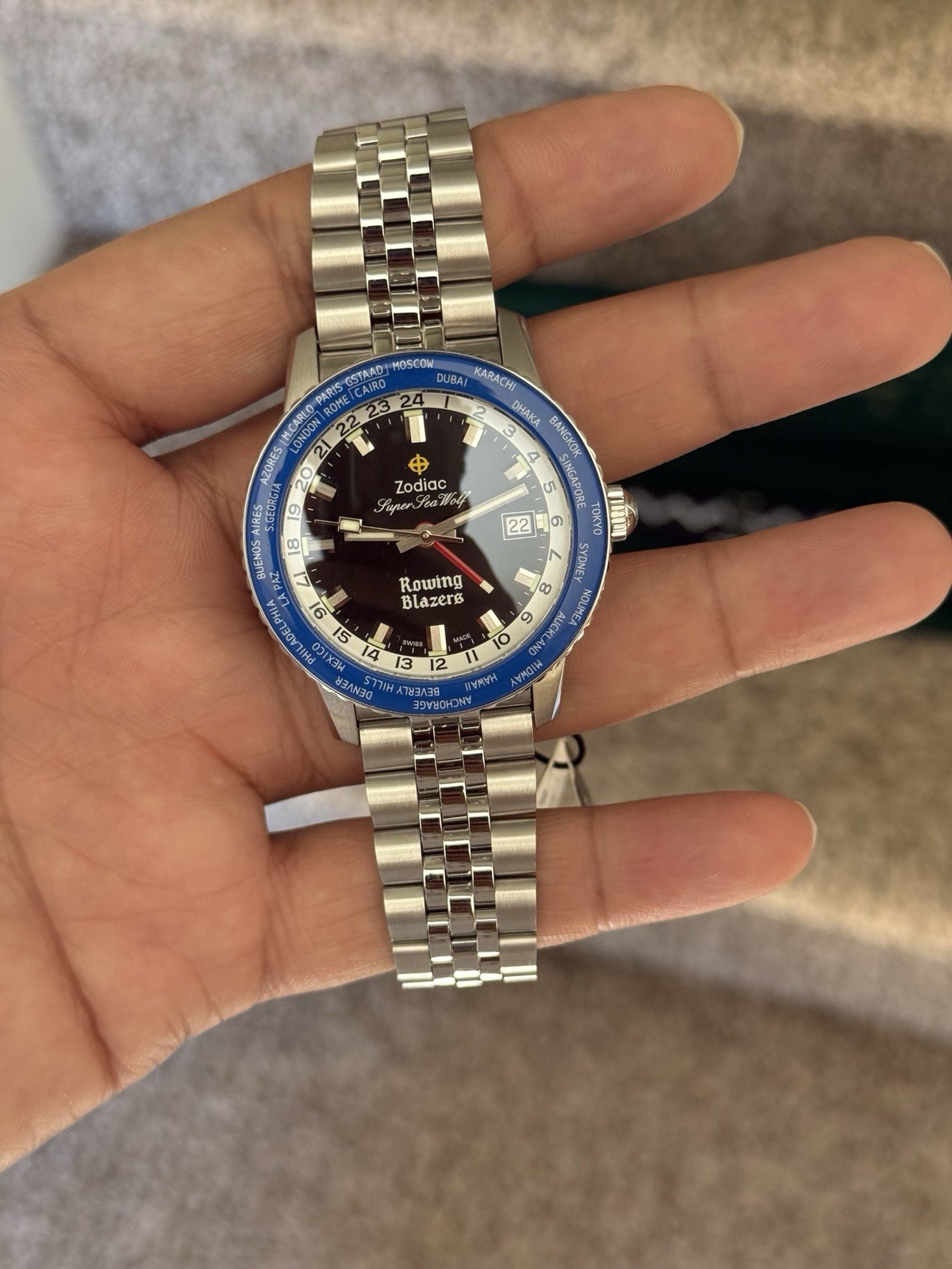 Zodiac x Rowing Blazers Super Sea Wolf GMT World Time mens limited ed watch image 3