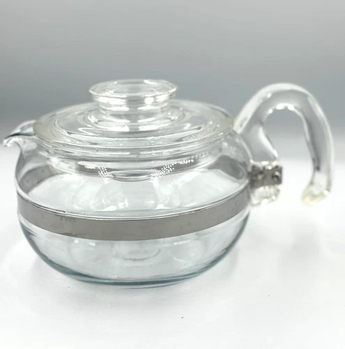 1960's Vintage MCM Pyrex Clear Glass 6 Cup Coffee Tea Pot 8466B