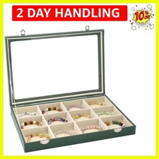Jewelry Tray Organizer with Clear Lid - 12 Grid Storage Display Case with Loc...