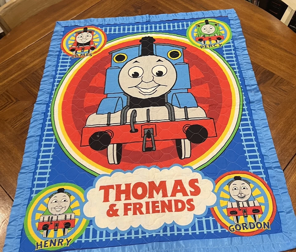 Manta acolchada THOMAS THE TRAIN con ribete de satén 42x35” bebé niños niño Foto 2 de 4