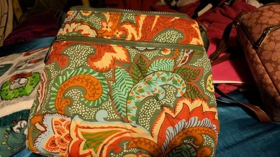 Vera Bradley Paisley Floral Shoulder Bag Green Orange Zip Women's