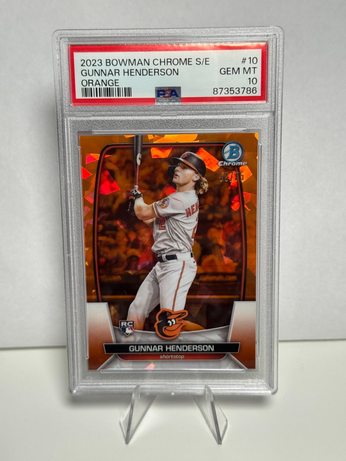 2023 BOWMAN CHROME SAPPHIRE GUNNAR HENDERSON ORANGE ROOKIE RC #'d /75 - PSA 10