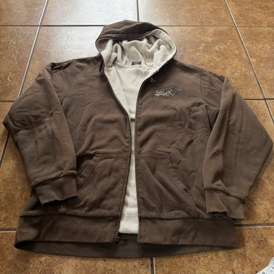 VTG QuickSilver Hoodie Sweatshirt Full Zip Heavy Brown Sherpa Lined Jacket XL