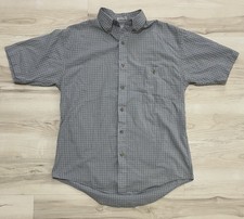 Vintage Manhattan Mens Gray Plaid Short Sleeve Button Down Shirt Pocket Sz M