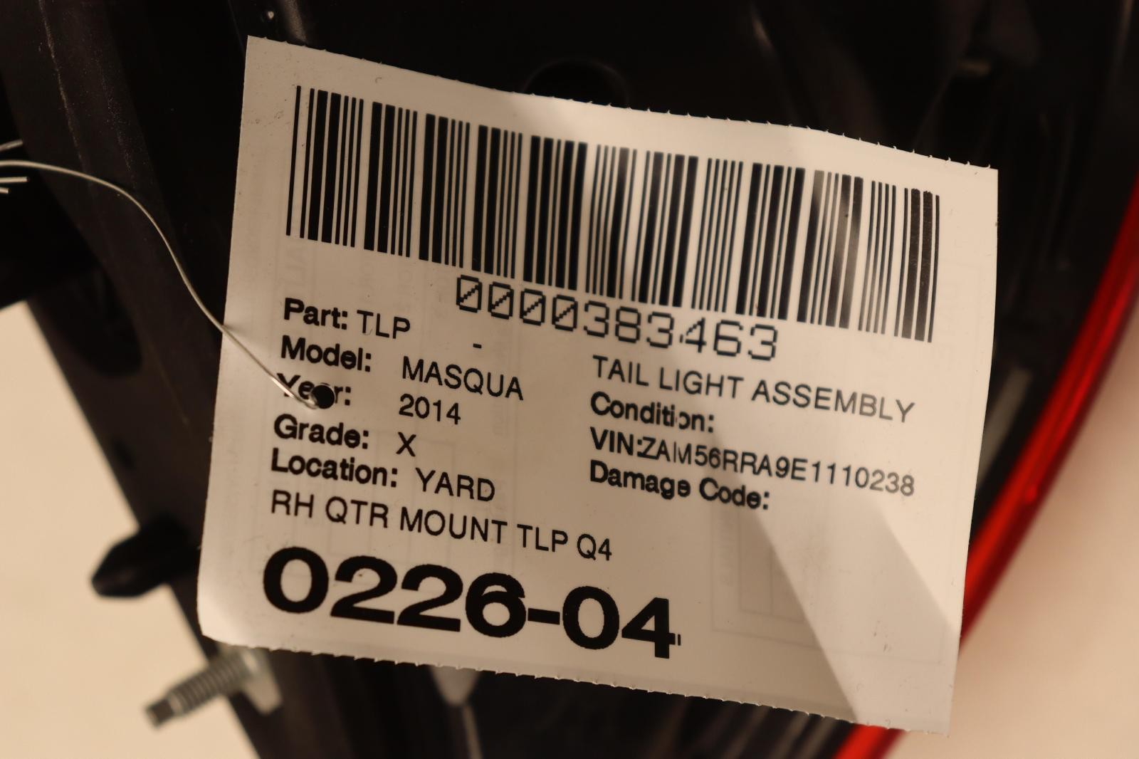 2014-2020 MASERATI QUATTROPORTE REAR RIGHT PASSENGER QUARTER TAIL LIGHT LAMP OEM