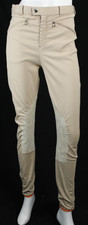 HERMES Beige Stretch Twill  Suede Patch Skinny Riding Pants 38