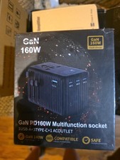 GaN PD160W Travel Adapter 1 USB-A 3 Type-C 1 AC Outlet 200 Countries