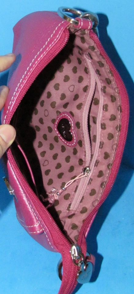 Vtg Y2k Lovecat Rare "Valentine Heart Clasp" Pink Leather Handbag L@@K Foto 4 de 4