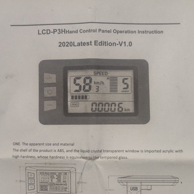 LCD-P3H E-Bike Display Panel DC24V/36V/48V/60V Speedometer Odometer Black