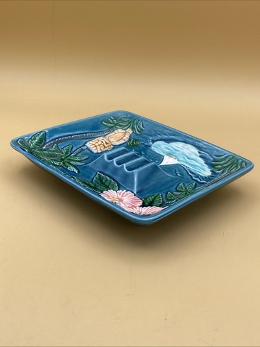 Vtg Hawaii Tiki Aloha Ashtray Ceramic Large Blue MCM Souvenir 6”x7” Tiki Bar - Picture 6 of 6