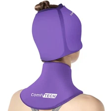 Cold Cap and Neck Ice Pack Wrap Combo for Head and Cervical Pain Relief Purple