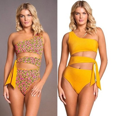 NWOT Maaji Sunset Cutout Reversible OnePiece Swimsuit Orange Floral Medium M