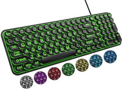 Large Print Backlit Wired USB Typewriter Keyboard 7Color Round Keycaps PC