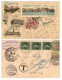 Argentina Rosario Litho postcard 1899 Switzerland postage due ! arr.cancel !