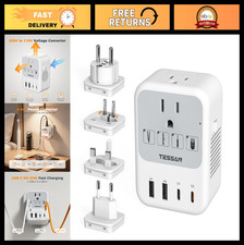 Universal Travel Voltage Converter 220V to 110V, 4 USB Ports, AC Plug Adapter, I