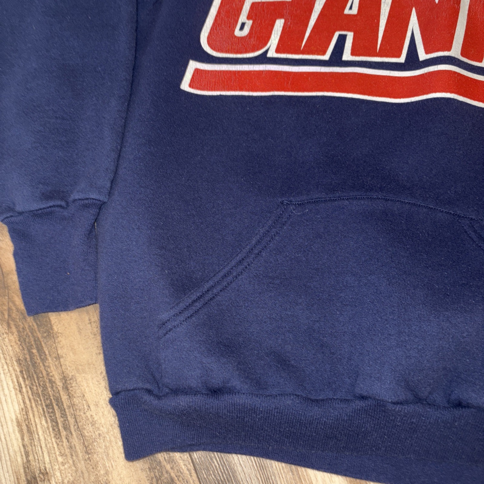 Vtg Logo 7 NY Giants NFL Hoodie Sweatshirt Men's Large Blue Pullover Retro 90s