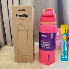 Owala 24 oz Freesip Stainless Steel Water Bottle Pink Limited Gift+ Mouthwash