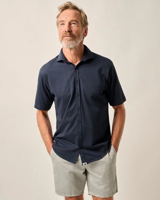 johnnie-O Short Sleeve Hangin' Out Knit Button Down Shirt - Surfsucker Lake Size