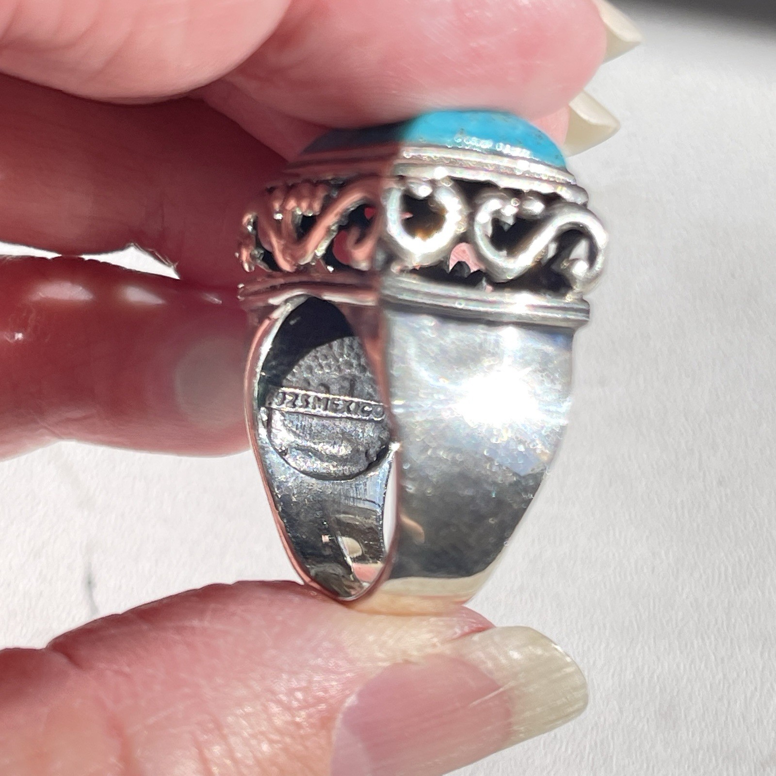 Blue Turquoise and Silver Statement Ring with Dec… - image 2