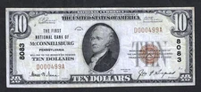 1929 $10 NATIONAL BANKNOTE ~ McCONNELLSBURG, PENNSYLVANIA ~ FULTON COUNTY ~ NICE