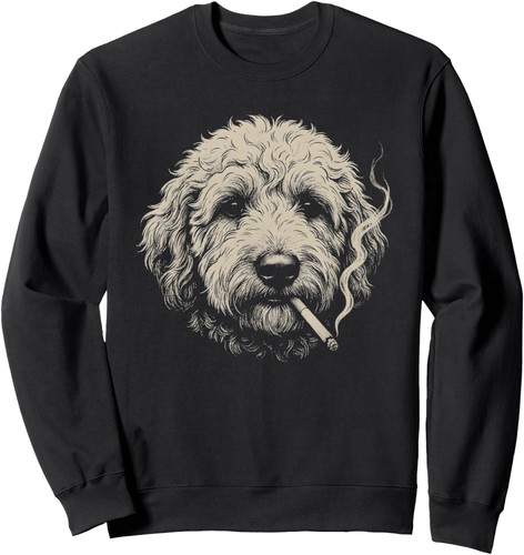 Dog Smoking Cigarette Funny Goldendoodle Meme Unisex Crewneck Sweatshirt - Picture 1 of 4